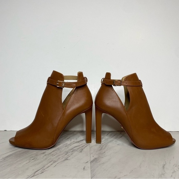 Michael Kors Lawson Open Toe Brown Leather Heeled Bootie 9M - Picture 7 of 16